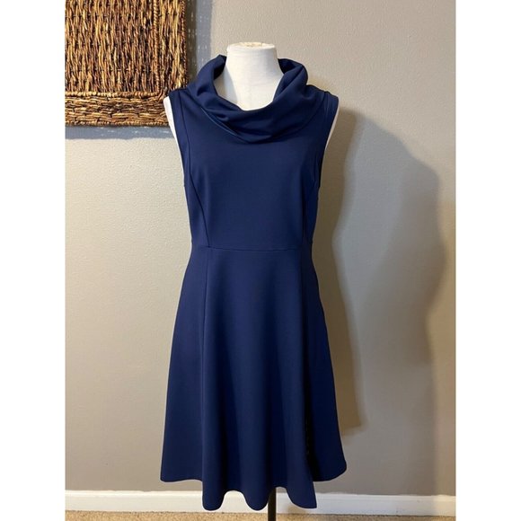 Anthropologie ModCloth A Line Dress L Large Blue Collared Stretch Career NEW - Picture 14 of 14